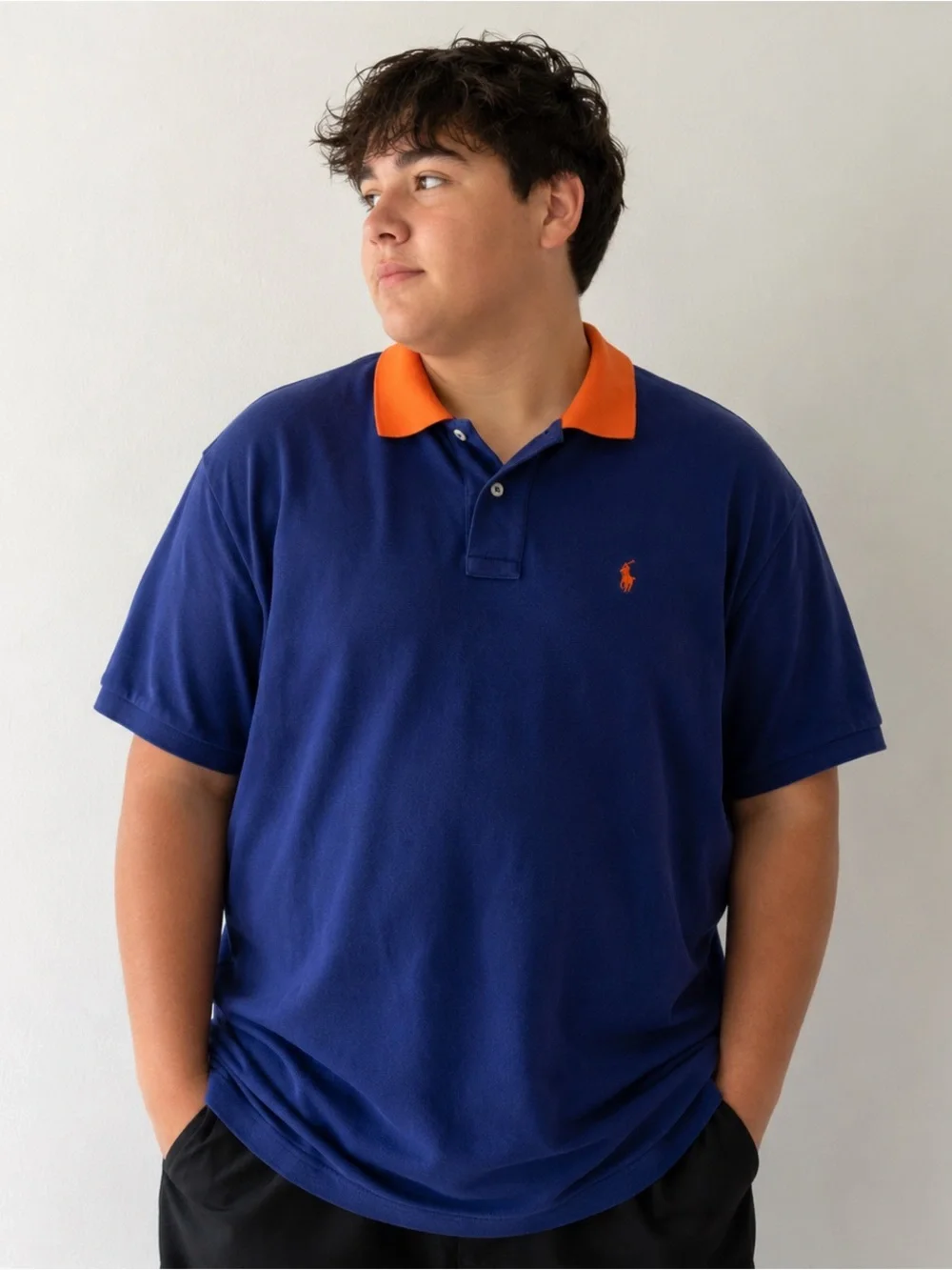 Ralph Lauren Blue Polo with Orange Collar Youth XL